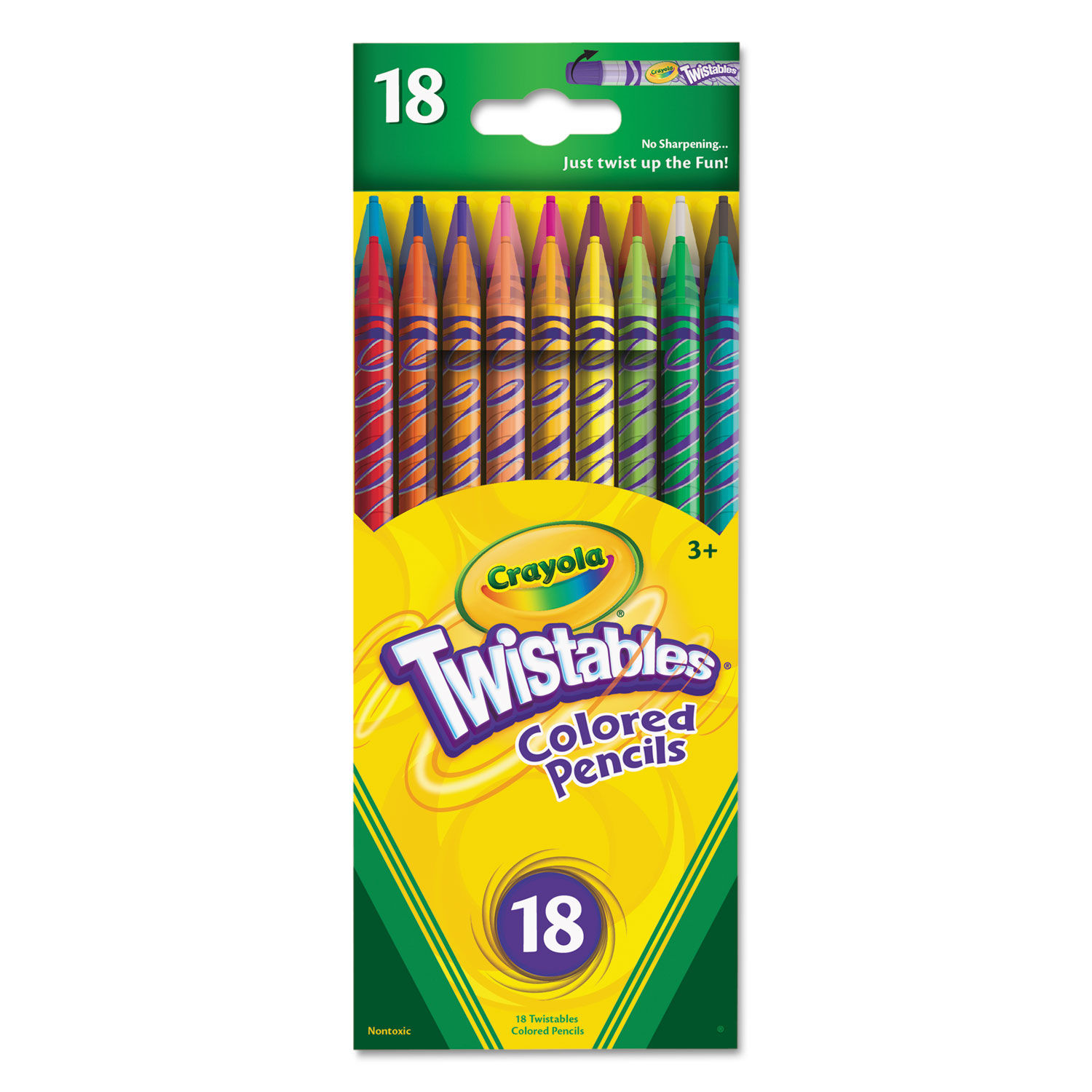 Twistables Colored Pencils, 2 mm, 2B (#1), Assorted Lead/Barrel Colors,  18/Pack