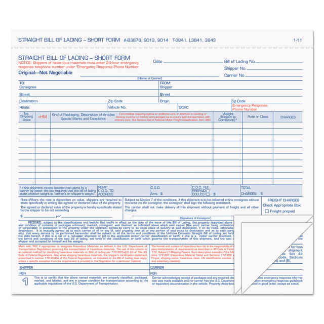 Hazardous Material Short Form, Three-Part Carbonless, 7 x 8.5, 250 Forms Total Hazardous Material Short Form, Three-Part Carbonless, 7 x 8.5, 250 Forms Total
