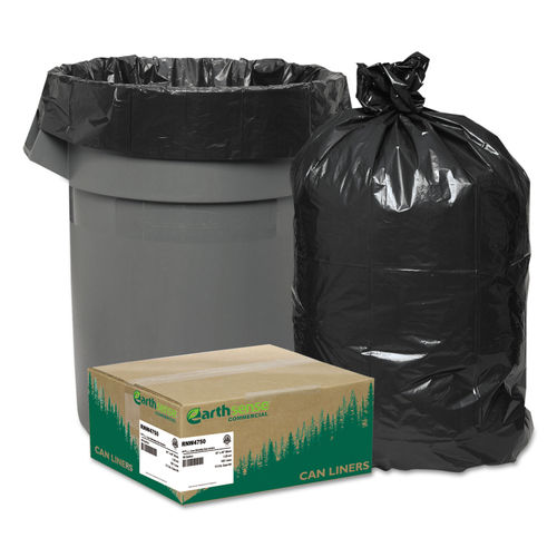 Earthsense Linear Low Density Recycled Can Liners, 56 gal, 1.25 mil, 43 x 48, Black, 100/Carton