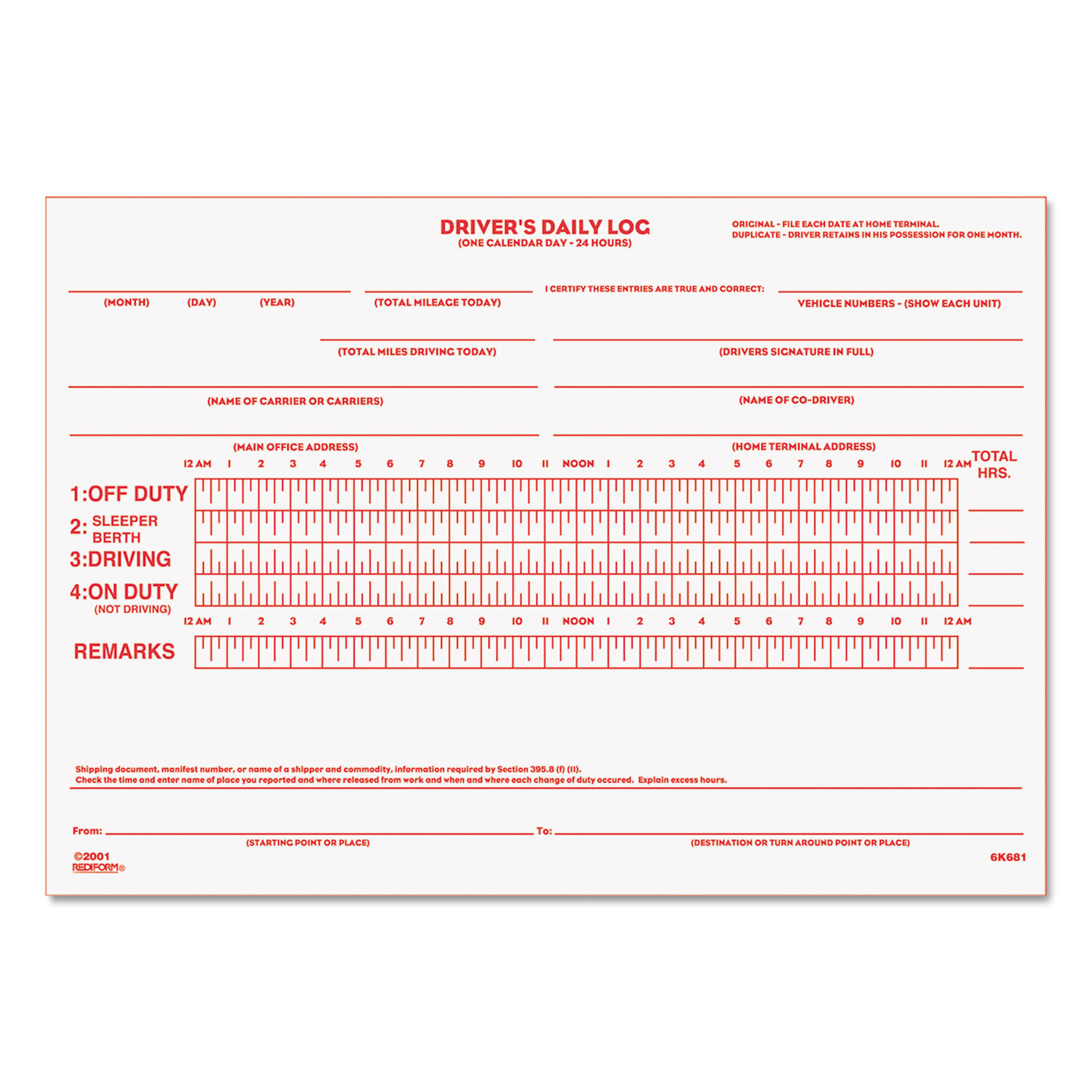 Driver Daily Log 5-pk. with 7- and 8-Day Recap - Shrinkwrapped Loose-Leaf  Format, 2-Ply Carbonless, …See more Driver Daily Log 5-pk. with 7- and  8-Day