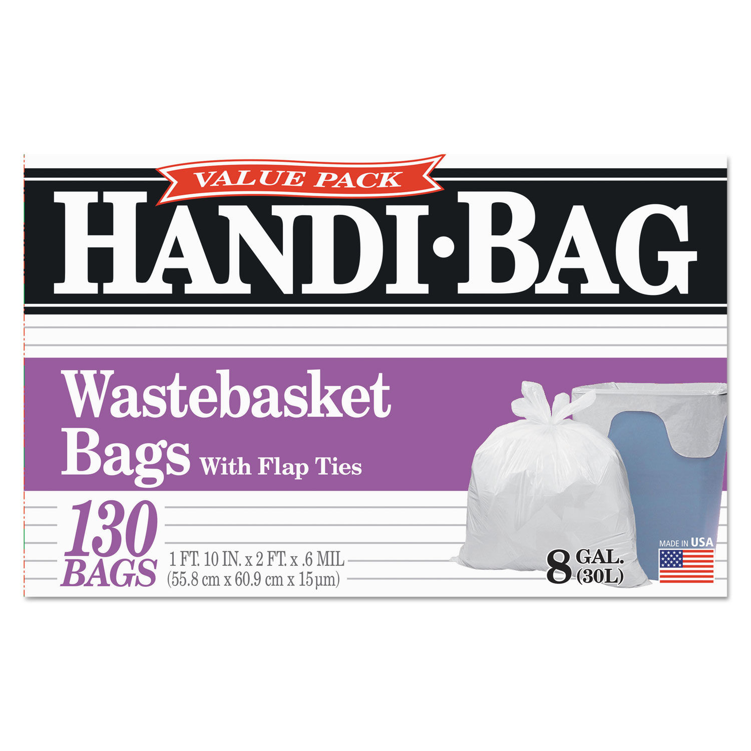Handi-Bag Super Value Pack, 30 gal, 0.65 mil, 30 x 33, Black, 60/Box