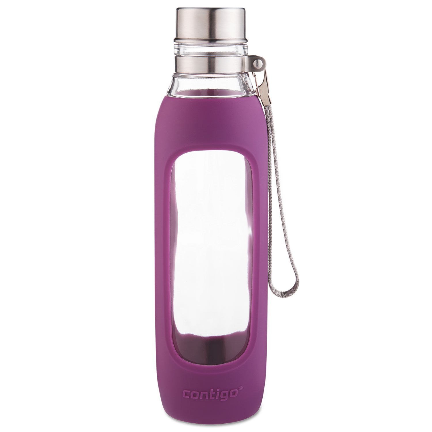 Contigo Purity Glass Water Bottle w/ Purple Silicone Sleeve