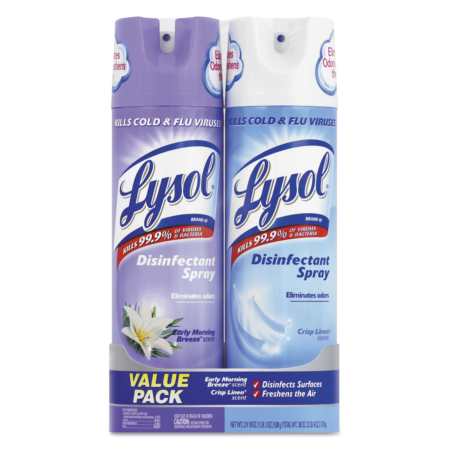 LYSOL® Disinfectant Spray, Crisp Linen Scent, 12.5 Oz. Aerosol Spray,  12/Carton