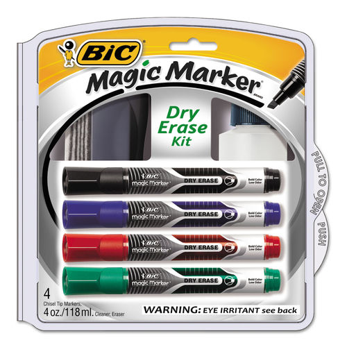 BIC Magic Marker Dry Erase Markers Chisel Point Black Ink Pack Of