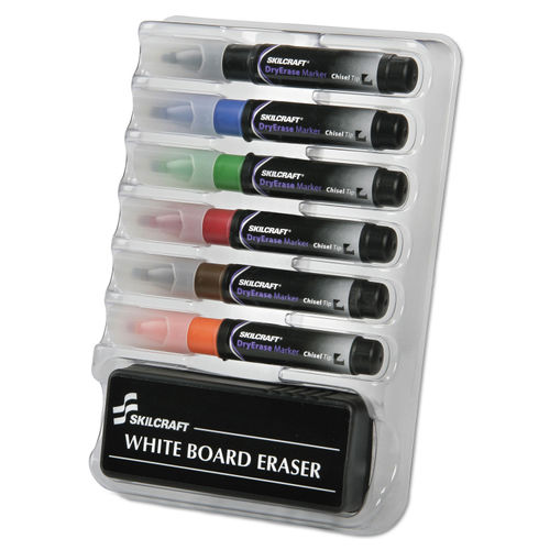7520013527321 Dry Erase Marker Kit with Organizer, Chisel Tip, Assorted,  6/Kit