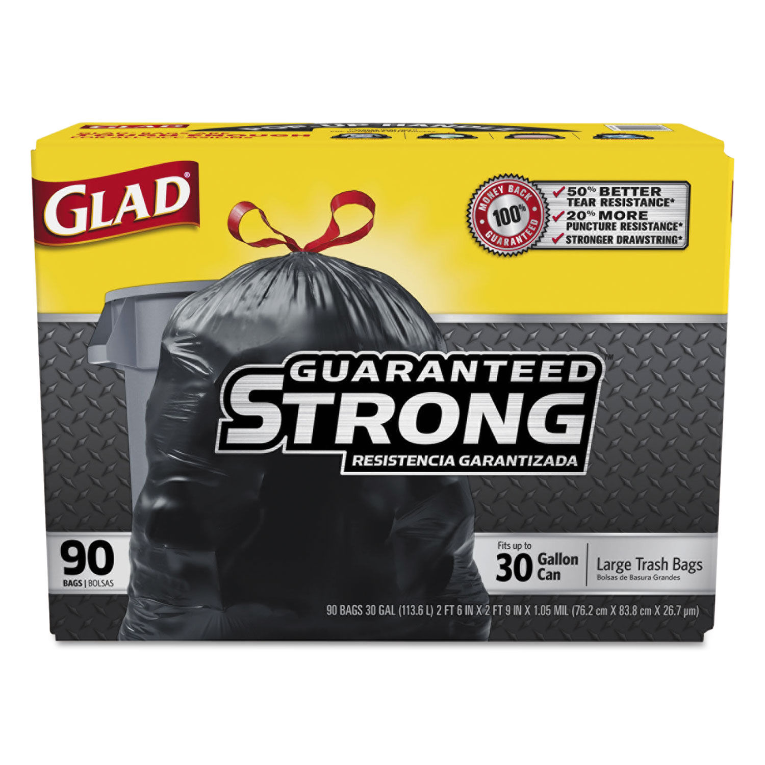 Drawstring Large Trash Bags, 30 gal, 1.05 mil, 30 x 33, Black, 15 Bags/Box,  6 Boxes/Carton - Supply Solutions