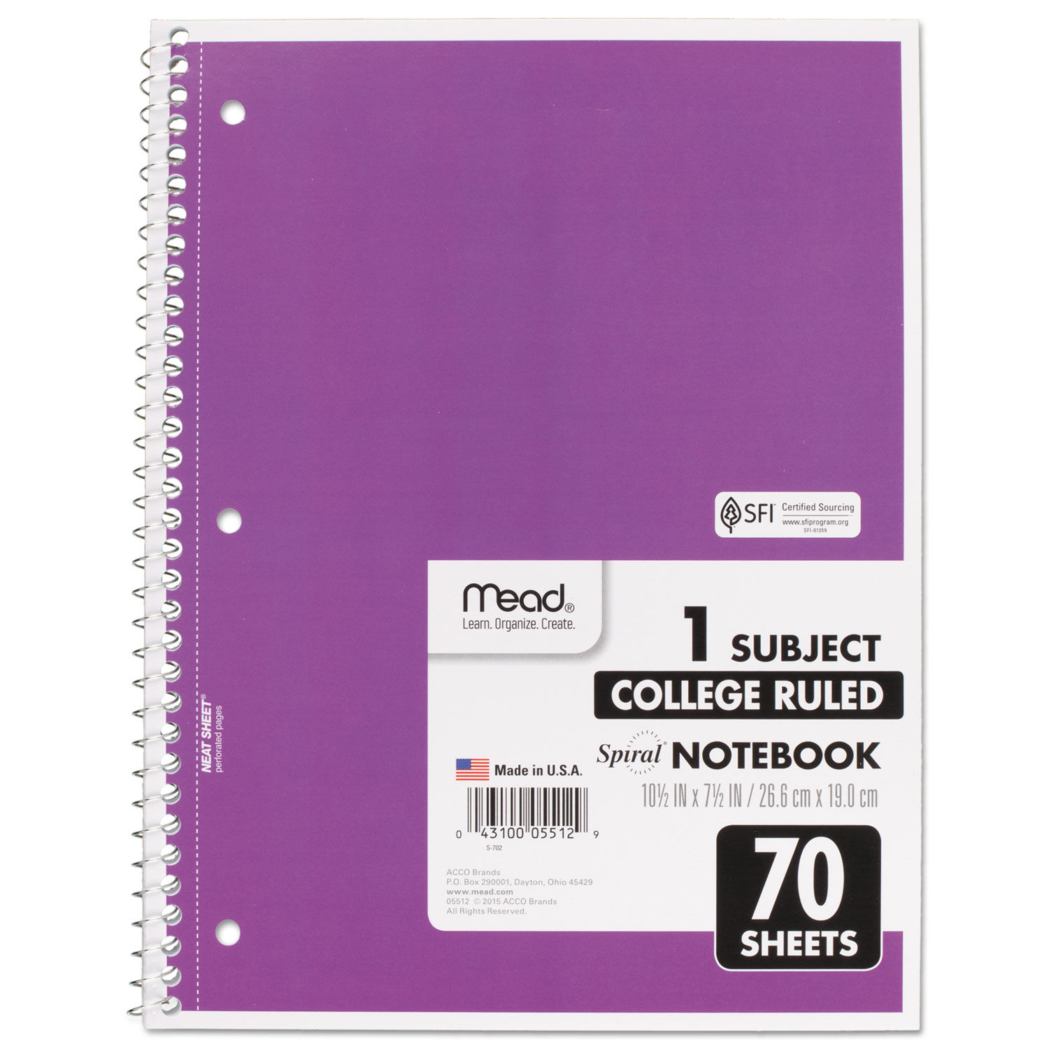 Mead Spiral Notebook, 1 Subject, College Ruled, 70 Sheets, 6 Pack (73065) 
