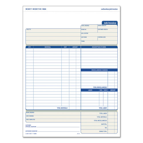 Snap Off Job Invoice Form 8 12 X 11 58 Three Part Carbonless 50 Forms