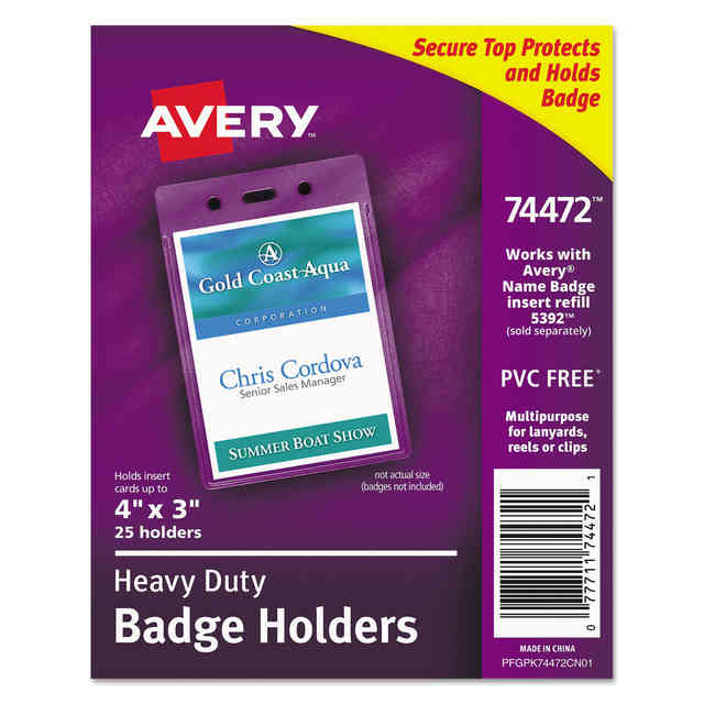 Avery® Heavy Duty Badge Holders with Clips, 2-1/4 x 3-1/2