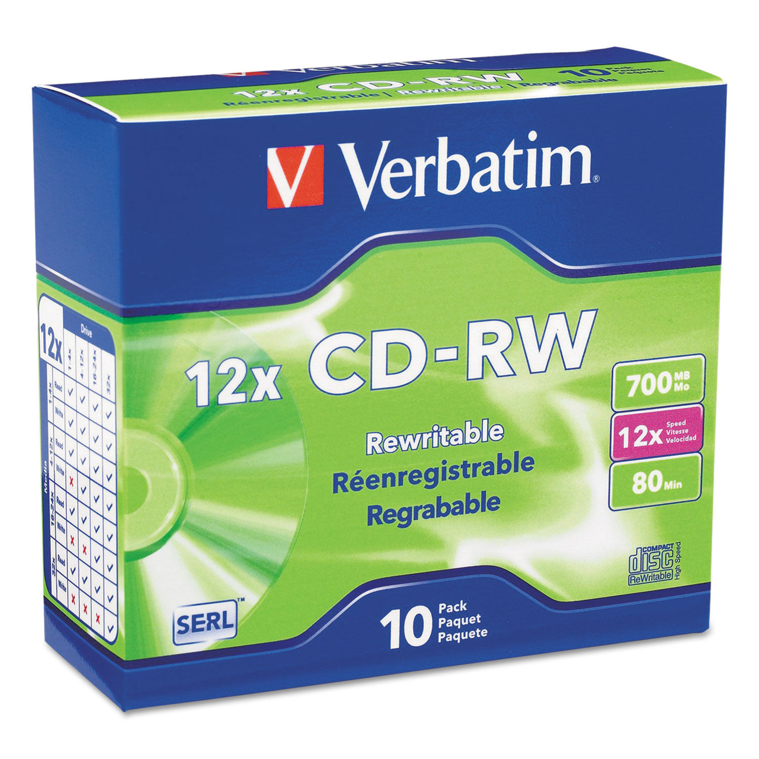 CDRW HighSpeed Rewritable Disc by Verbatim® VER95156