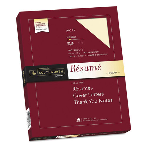 Southworth Resume Paper 100% Cotton Ivory Color 24 lb Weight