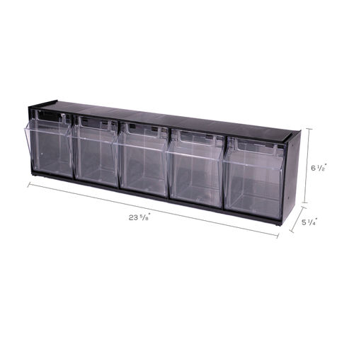 Tilt Bin Interlocking Multi-Bin Storage Organizer, 3 Sections, 23.63 x  7.75 x 9.5, Black/Clear - Reliable Paper