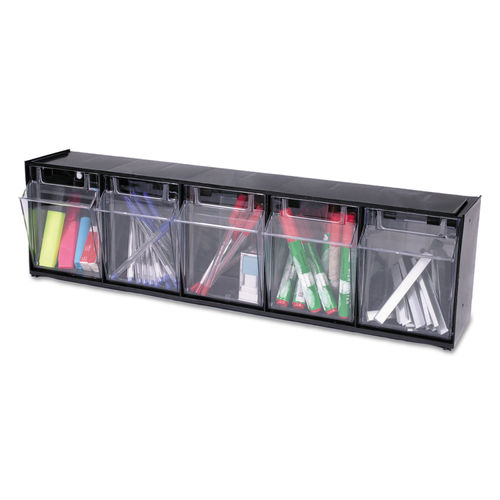 Deflecto Tilt Bin Interlocking Storage Bins, 5-Bin Unit - Black