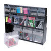 DEF20404OP - Tilt Bin Interlocking Multi-Bin Storage Organizer, 4 Sections, 23.63" x 6.63" x 8.13", Black/Clear