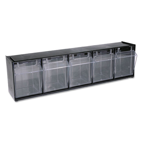 Tilt Bin Interlocking Multi-Bin Storage Organizer, 3 Sections, 23.63 x  7.75 x 9.5, Black/Clear - Reliable Paper