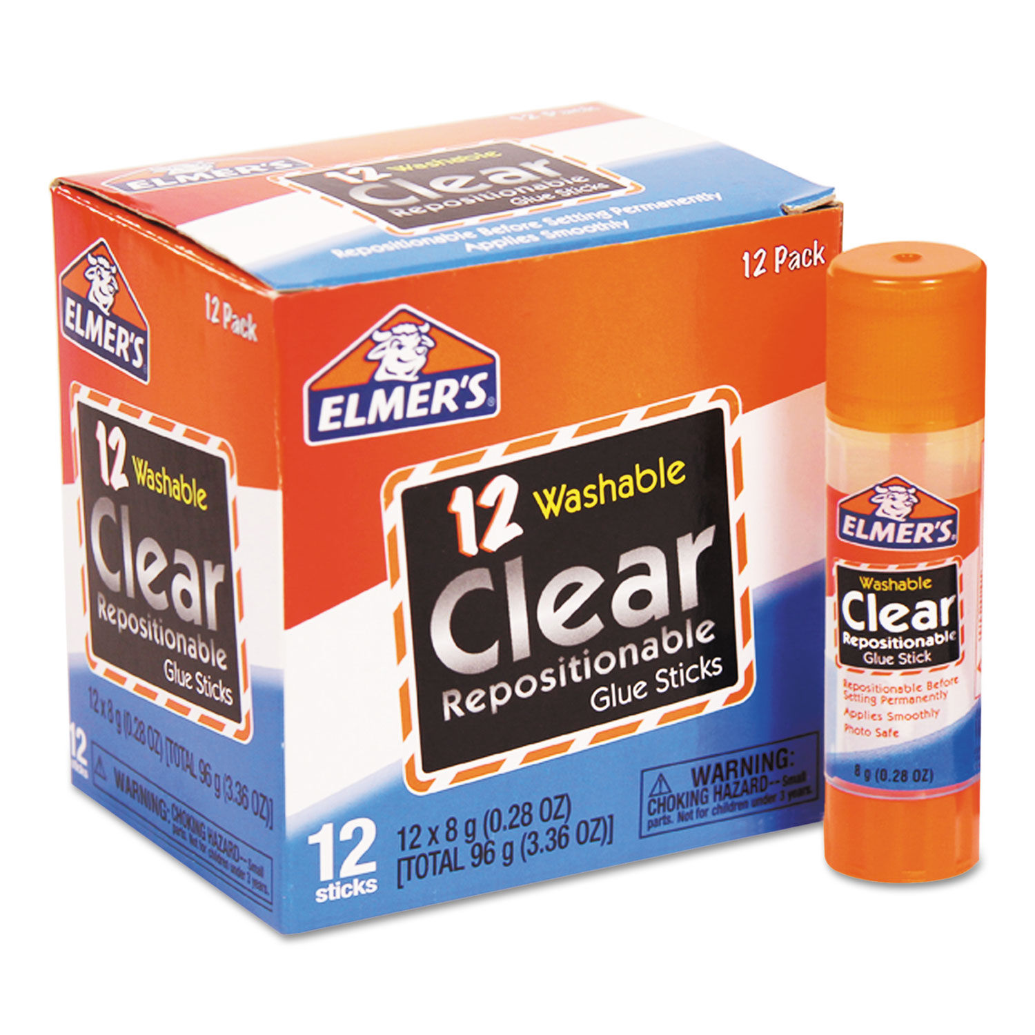 Washable School Glue Sticks, 0.24 oz, Applies and Dries Clear, 30/Box