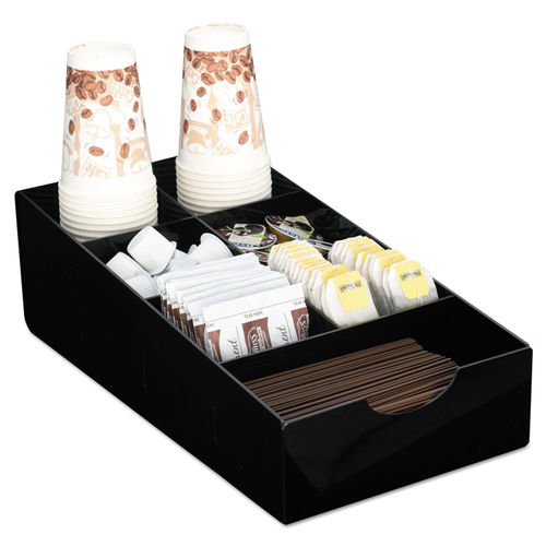 Coffee condiment organizer with 3 compartments Short Wide