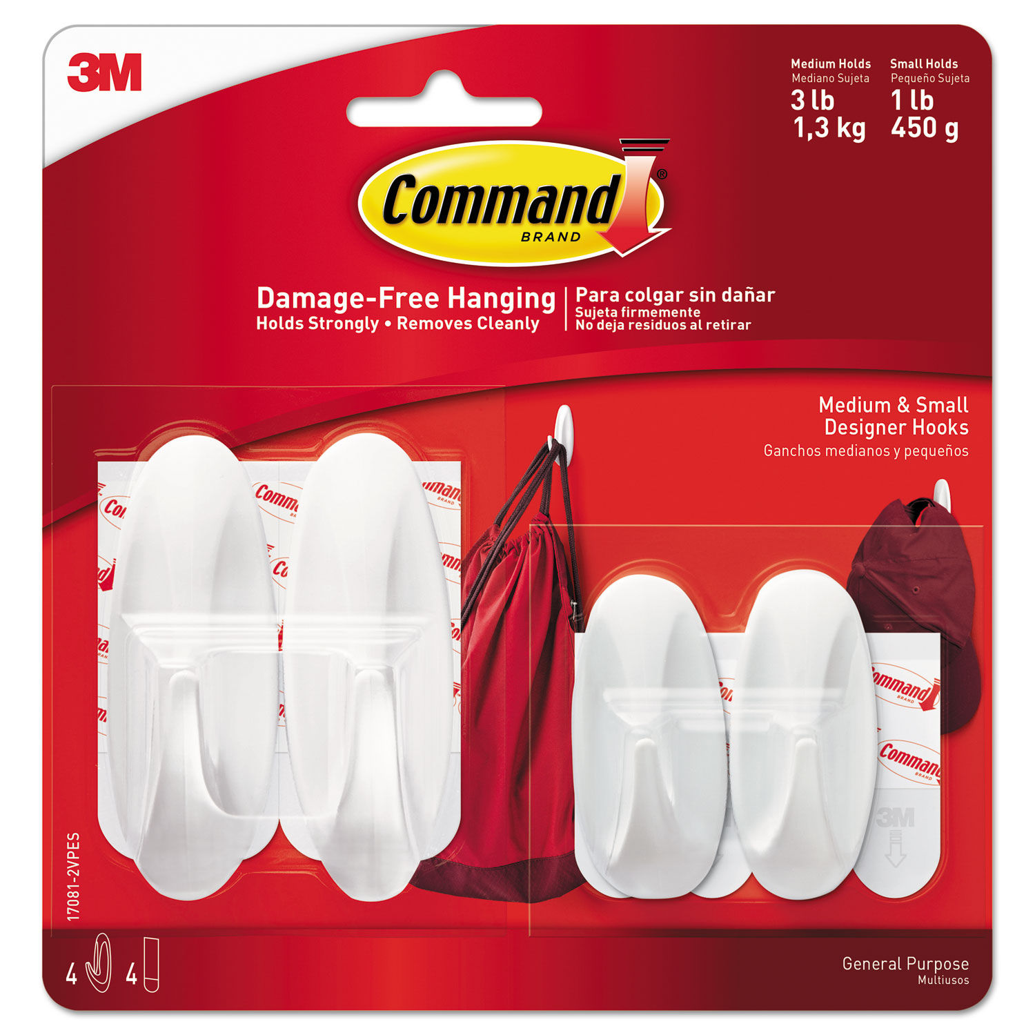 3M Command Strips General Purpose Hooks, Designer Hooks Medium, Pack Of 18  Hooks