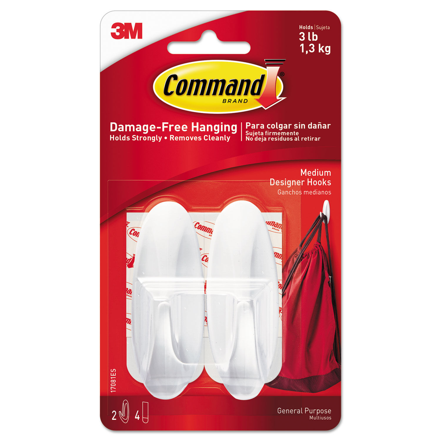 3M Command Strips General Purpose Hooks, Designer Hooks Medium, Pack Of 18  Hooks