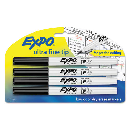 Low-Odor Dry Erase Marker Office Pack Extra-Fine Needle Tip, Black, 36/Pack