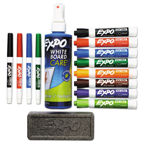 Expo Low Odor Dry Erase Marker Set with White Board Eraser and Cleaner, Chis