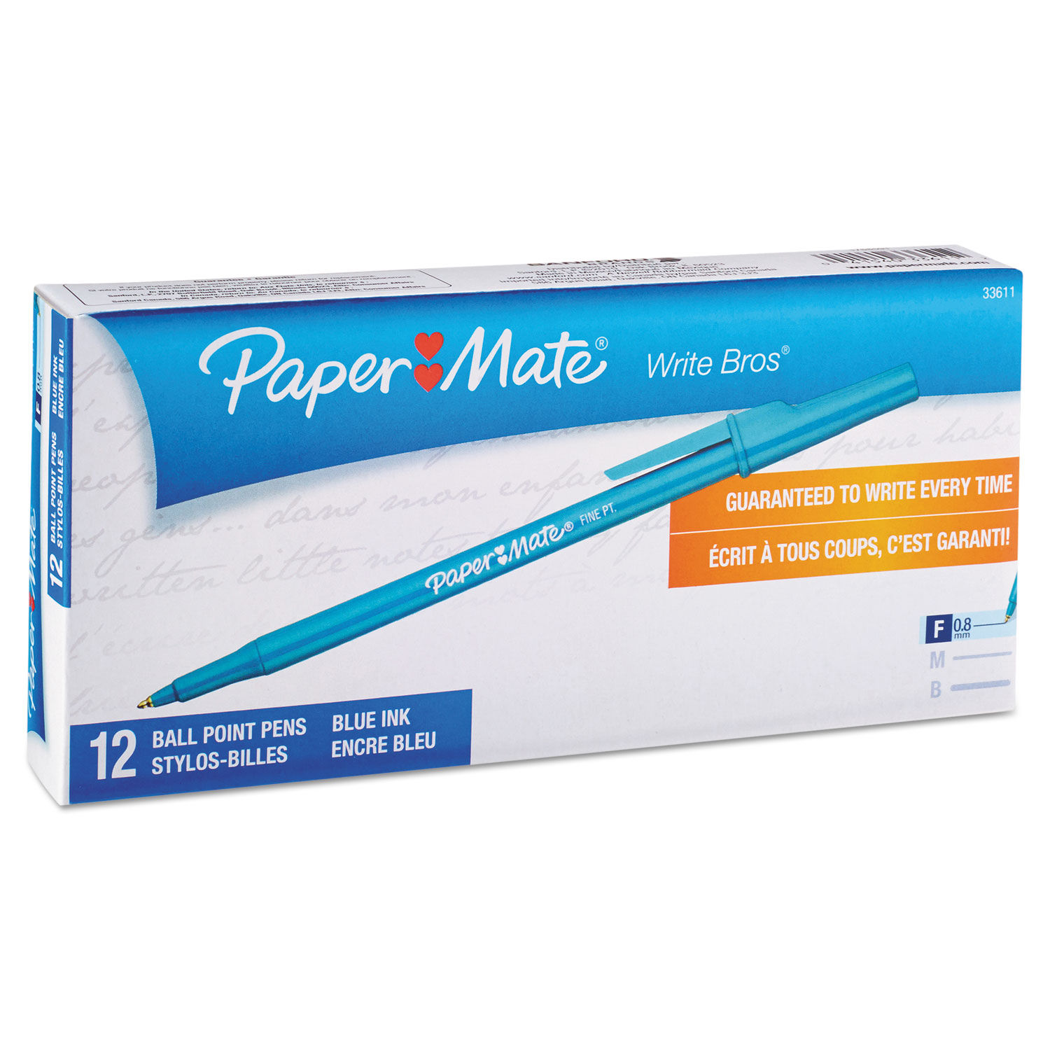 Paper Mate Write Bros. Ballpoint Stick Pen, 1.0 mm Medium Tip, Red  Ink/Barrel, Pack of 12 