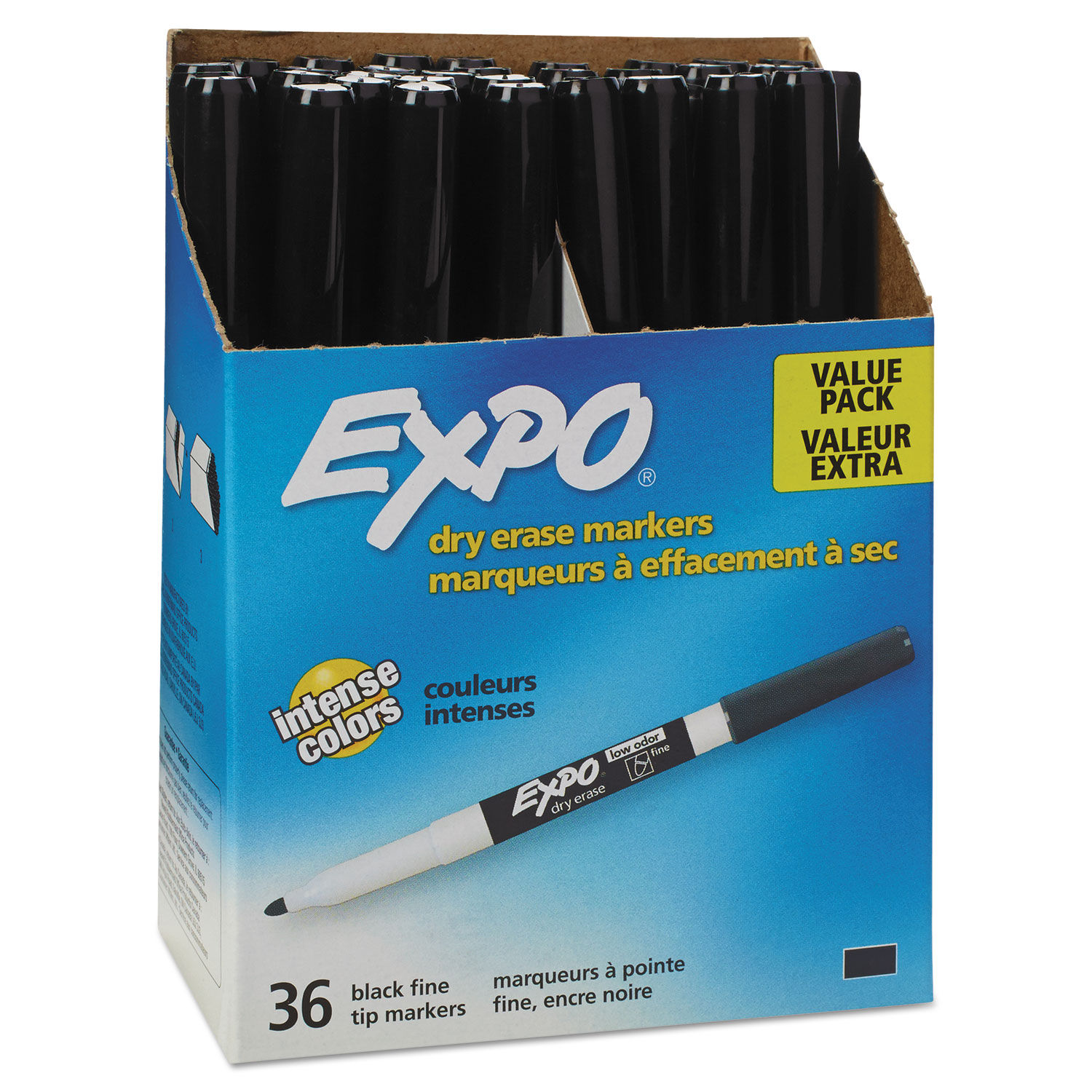 Expo Low Odor Dry Erase Markers, Fine Tip, Black, Includes 2 Bonus Markers,  6 Count 