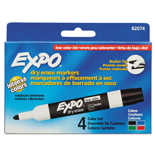 EXPO Low Odor Dry Erase Markers, Fine Point, Black, 4-Count