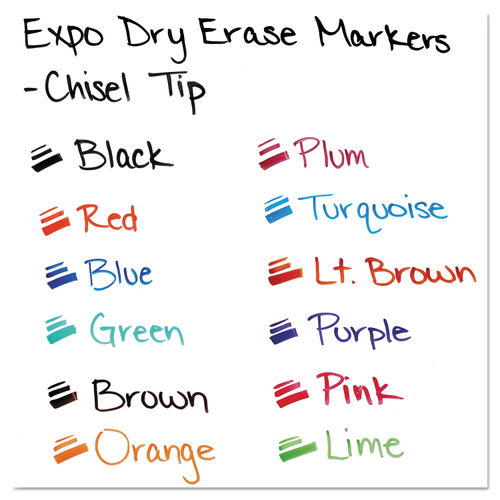 EXPO Low Odor Dry Erase Markers, Chisel Tip, Assorted Colors, 12 Pack