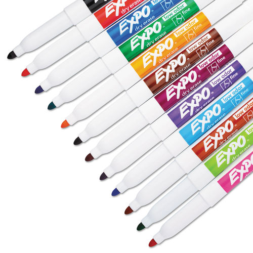 Expo Low Odor Dry Erase Markers, Fine Tip, Assorted Colors, 12 Pack