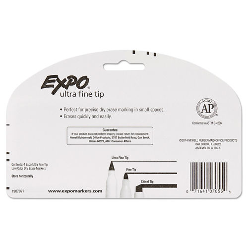 Expo Low-Odor Dry-Erase Marker Ultra Fine Point Assorted 4/Pack