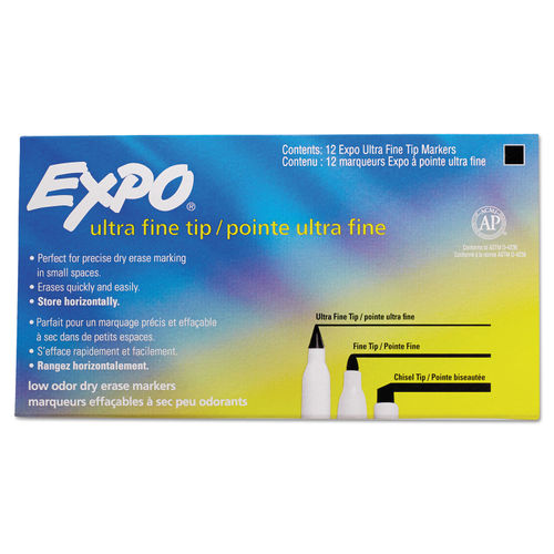 Expo Dry Erase Markers, Ultra Fine Tip, Black, 12/Pack (1871131)