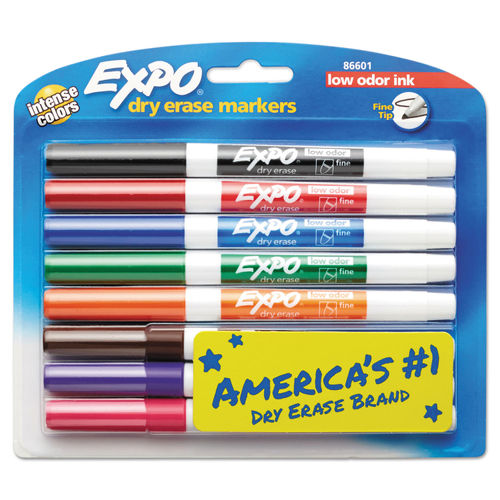 Expo Low-Odor Dry-Erase Markers, Fine Tip - 12/Pack - Black