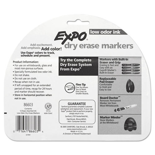 Newell Corporation SAN86074 Expo2 Low Odor Dry Erase 4 Color Marker Set  Fine Tip