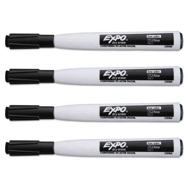 Expo Magnetic Dry Erase Marker - Fine Tip - Black - 4 Pack