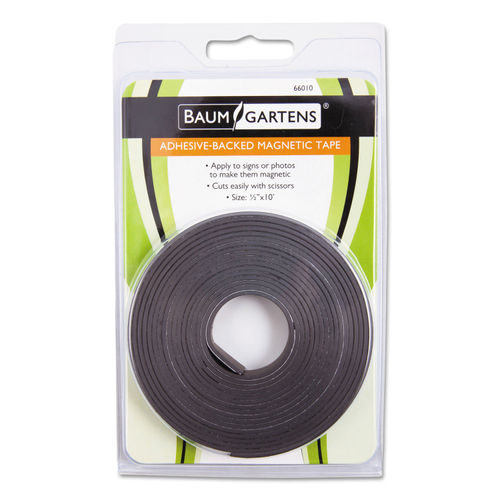 Baumgartens Adhesive-Backed Magnetic Tape Roll, Black, 10-ft