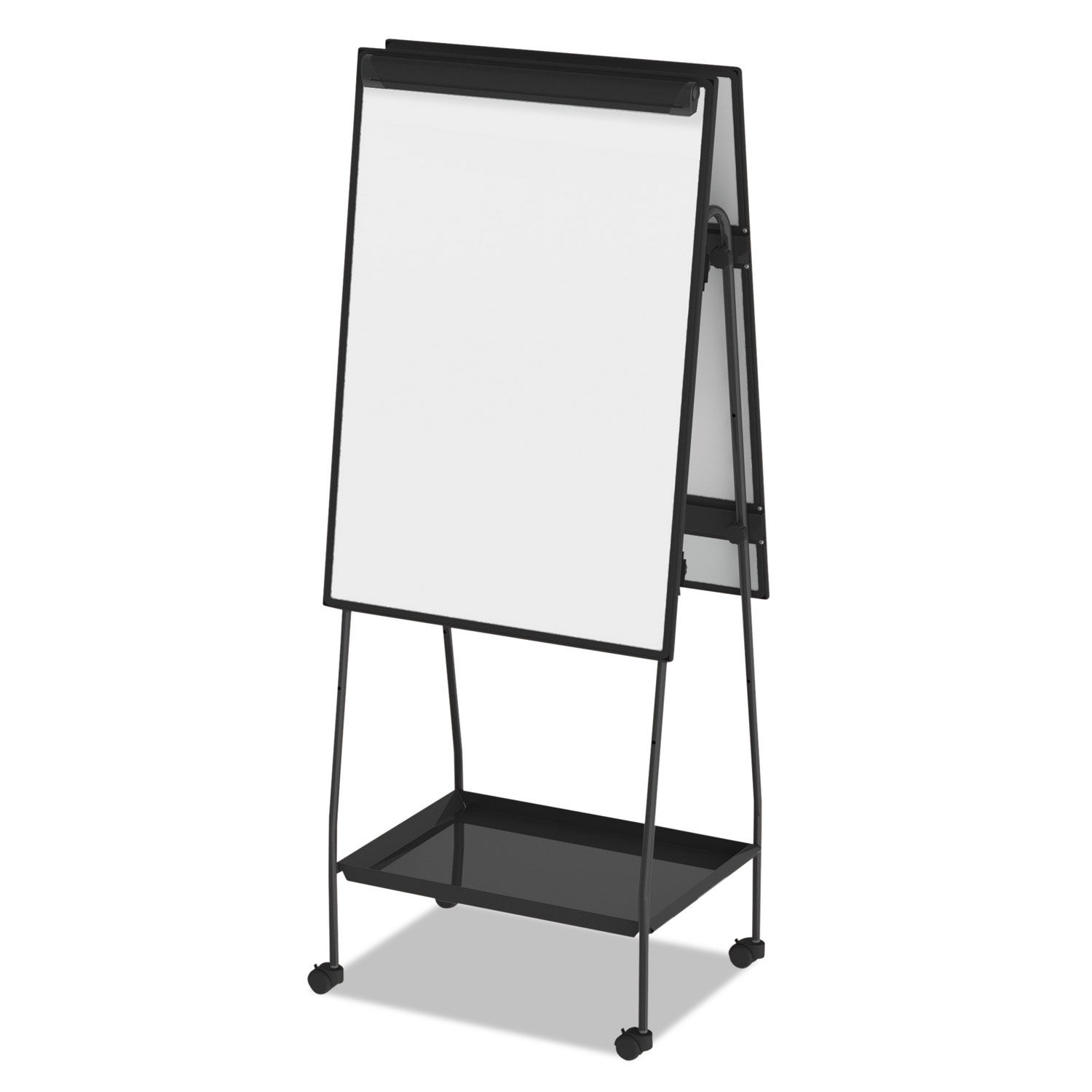 MasterVision EA49125016 29 1/2 x 41 5/8 Mobile Reversible Dry Erase Board  Creation Station with Black Metal Frame and Storage Tray