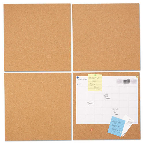 Cork Tile Panels, 12 x 12, Dark Brown Surface, 4/Pack