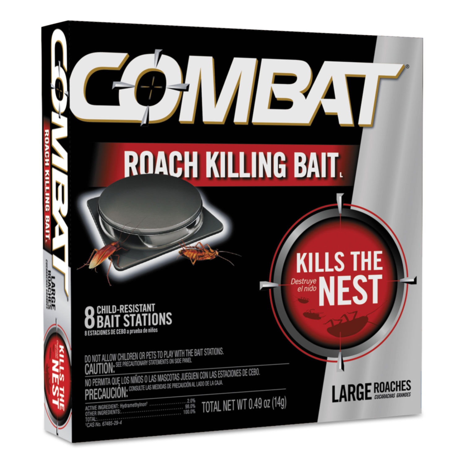 Combat Max Roach Killing Bait, Child-Resistant Bait Stations - 8 bait stations, 0.49 oz