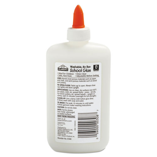 Elmer's Washable No Run School Glue, 4 Ounces, White and Dries Clear