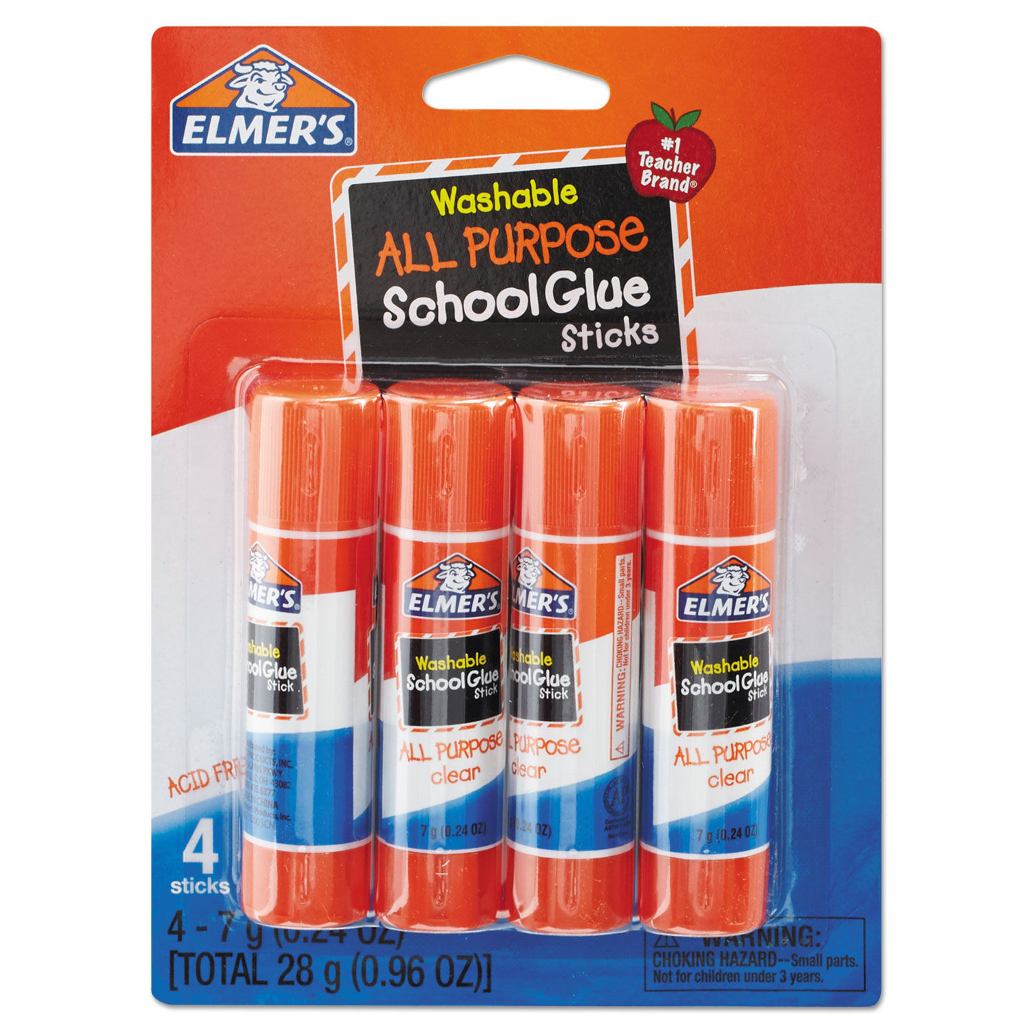 School Smart Glue Stick, White and Dries Clear, Pack of 12