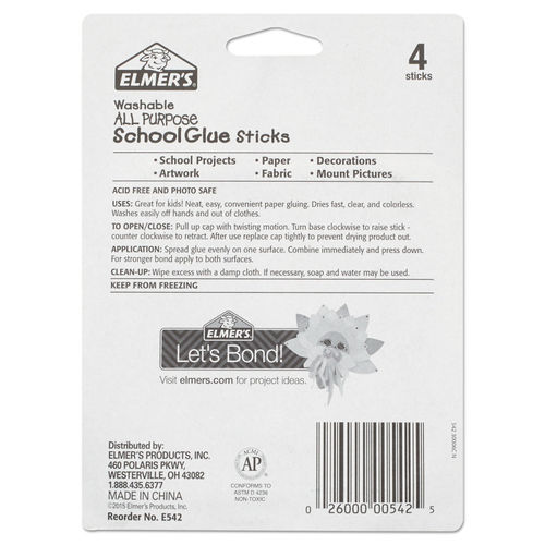 School Smart Glue Stick, White and Dries Clear, Pack of 12