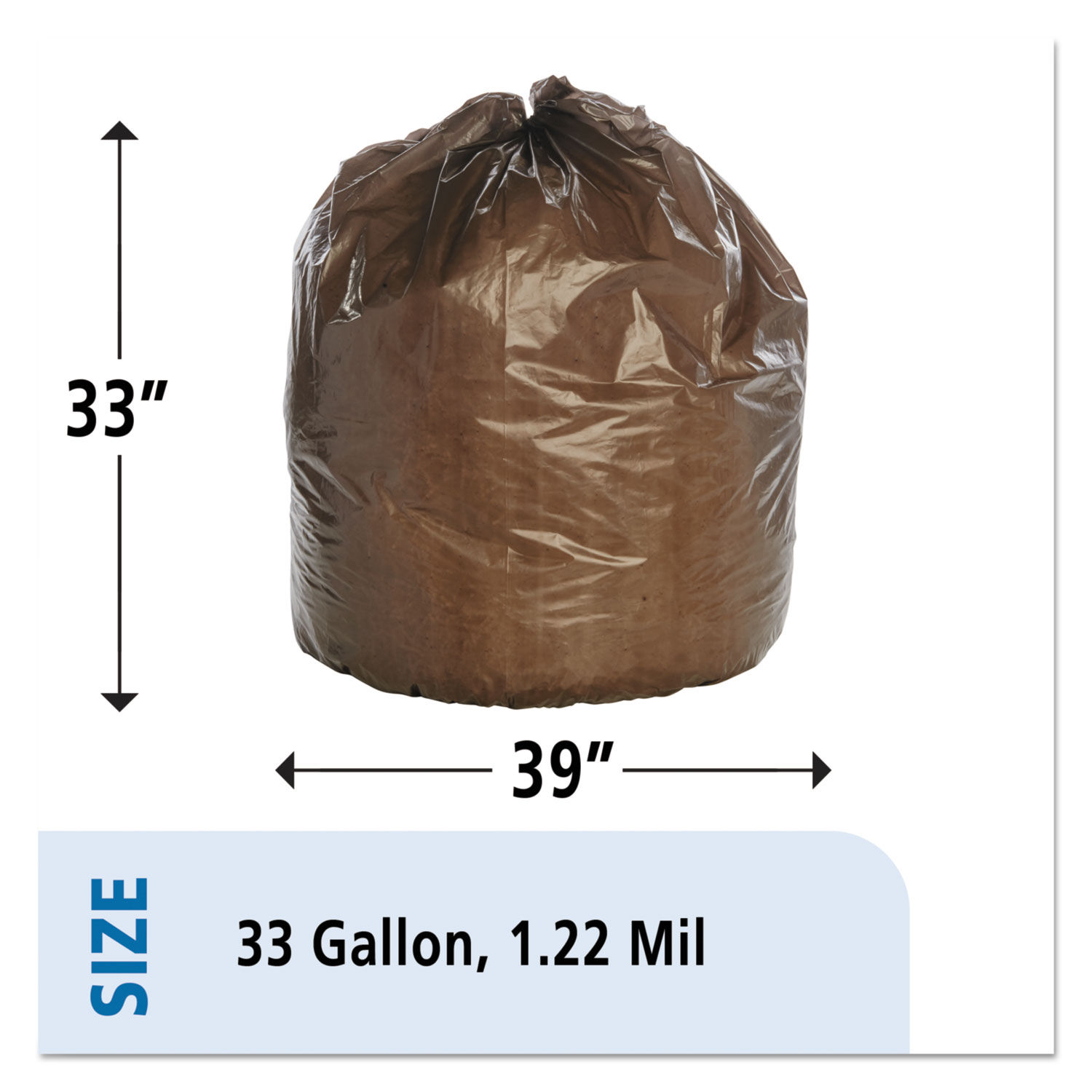 Skilcraft Heavy Duty 33 Gallon Trash Bags, Brown, Low-Density, 1.22 mil, 33  x 39, 125/Box