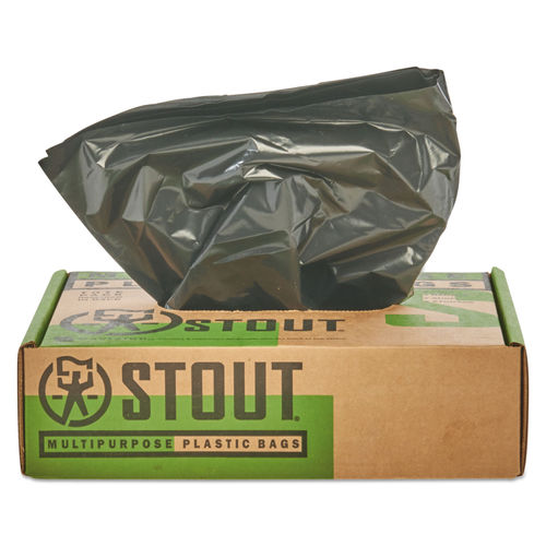 Stout 100% Recycled Plastic Garbage Bags 33gal 1.5mil, 33 x 40, Brown/Black - 100 count