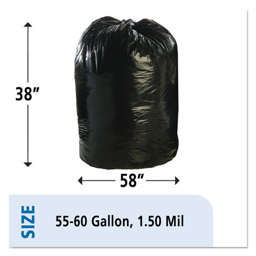 55 Gallon Trash Bags 38X58 Black Heavy Duty Garbage Can Liners 1.5