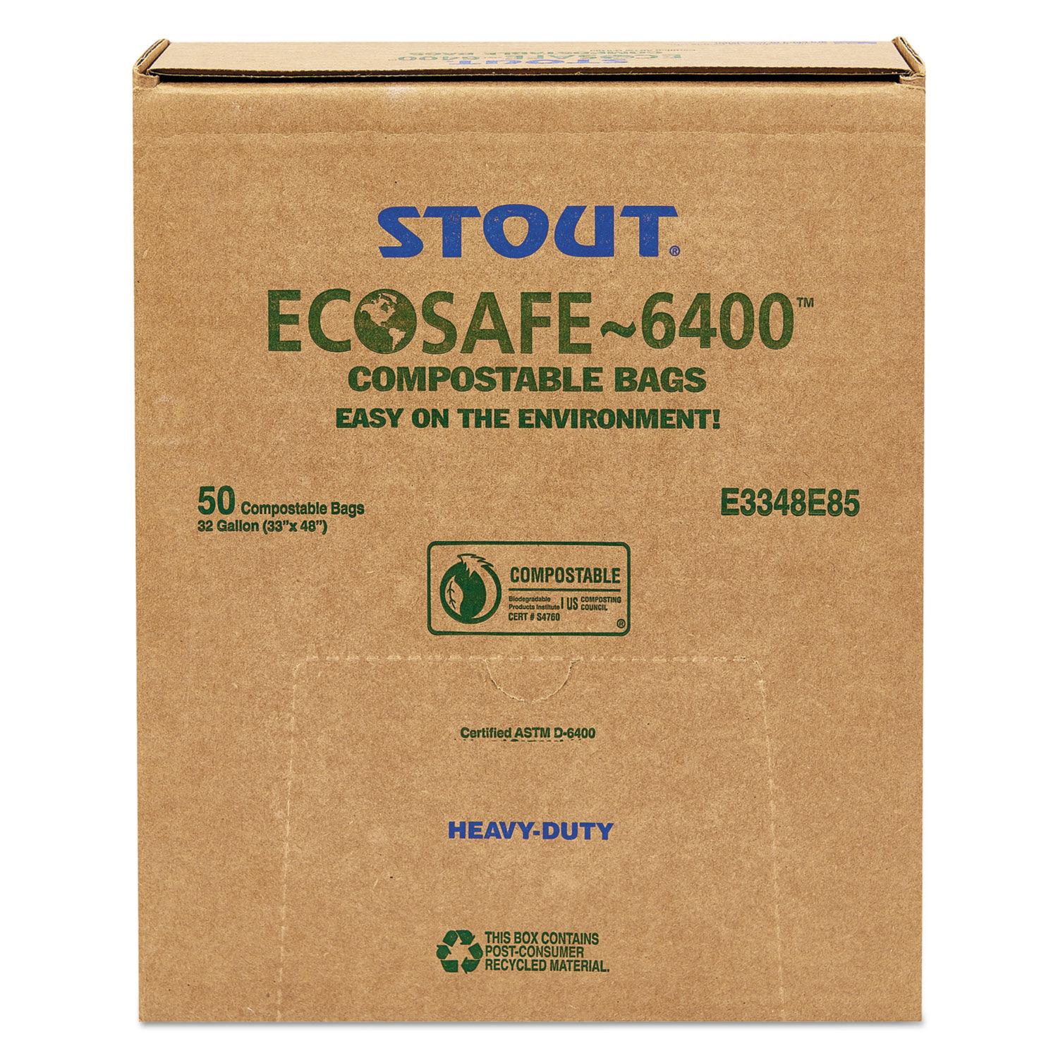 Stout EcoSafe-6400 Compostable Compost Bags, 13gal, Green