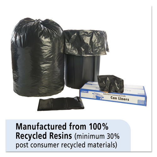 Commercial trash bags 60 gallon 38x60 1.5 mil case of 100 black, linear low  STOT3860B15 Stout