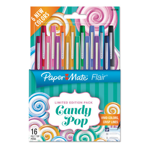 Paper Mate Flair Felt Tip Stick Porous Point Marker Pen, 0.4mm, Assorted Ink/Barrel, 8/Set