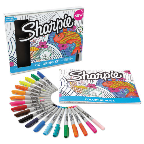 Sharpie Adult Coloring Kit, Aquatic Theme Coloring Book with 20 Markers