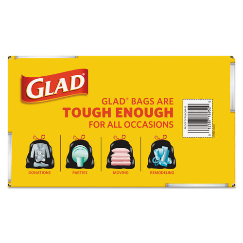 Glad Drawstring Large Trash Bags, 30 gal, 1.05 mil, 30 x 33, Black, 90/Carton